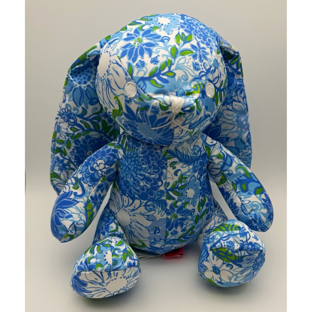 Lilly Pulitzer Blue Floral Rabbit Plush Stuffed Animal Washable
